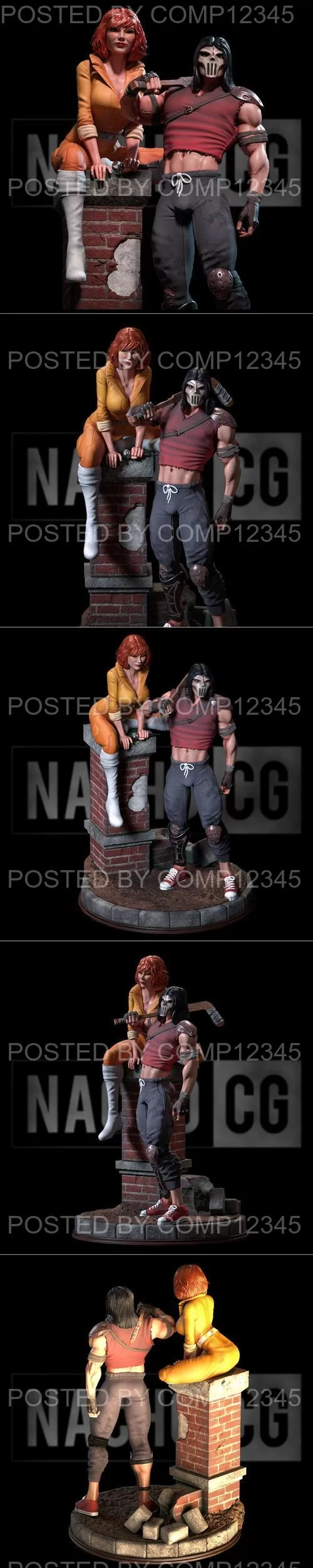 Fan art - TMNT Casey Jones and April Oneil Statue 3D Print