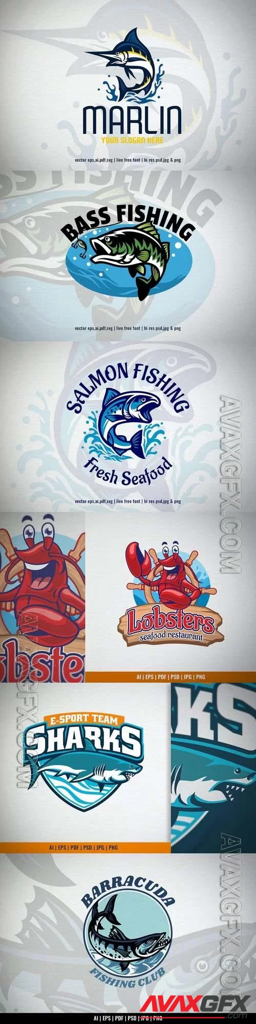 Fishing Club Logo, Lobster cartoon logo