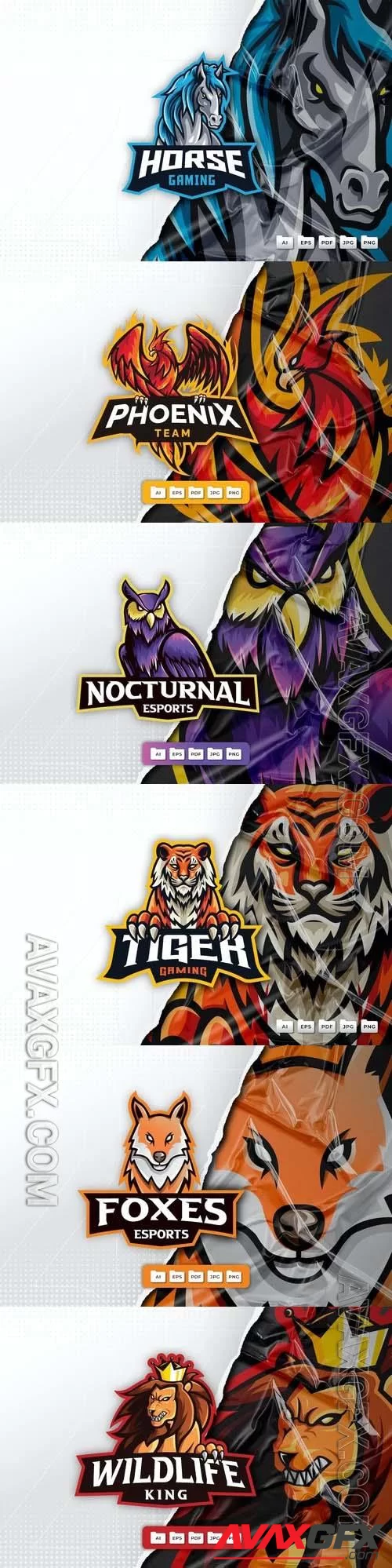 Tiger, phoenix, nocturnal bird, lion, horse, fox, mascot logo design