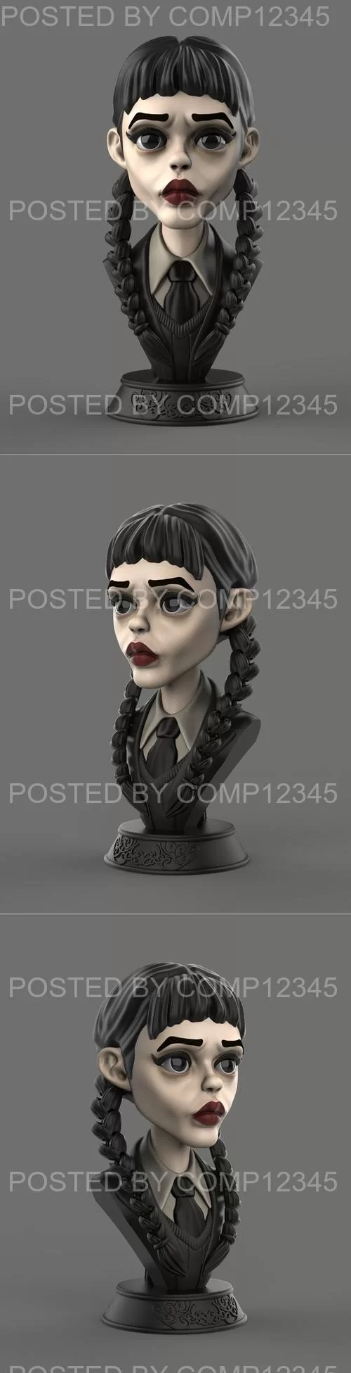 3D Print Model - Wednesday Bust with Articulated Pigtails