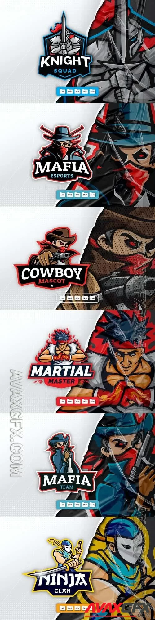 Ninja, martial, mafia, knight, cowboy, mascot logo design