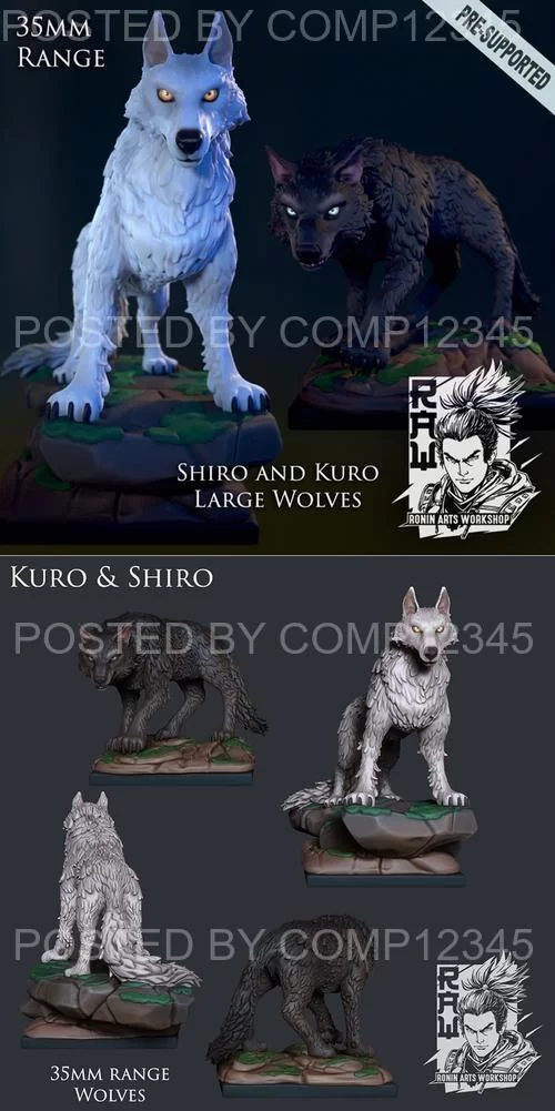 3D Print Model - Ronin Arts Workshop - Kuro and Shiro - Wolves