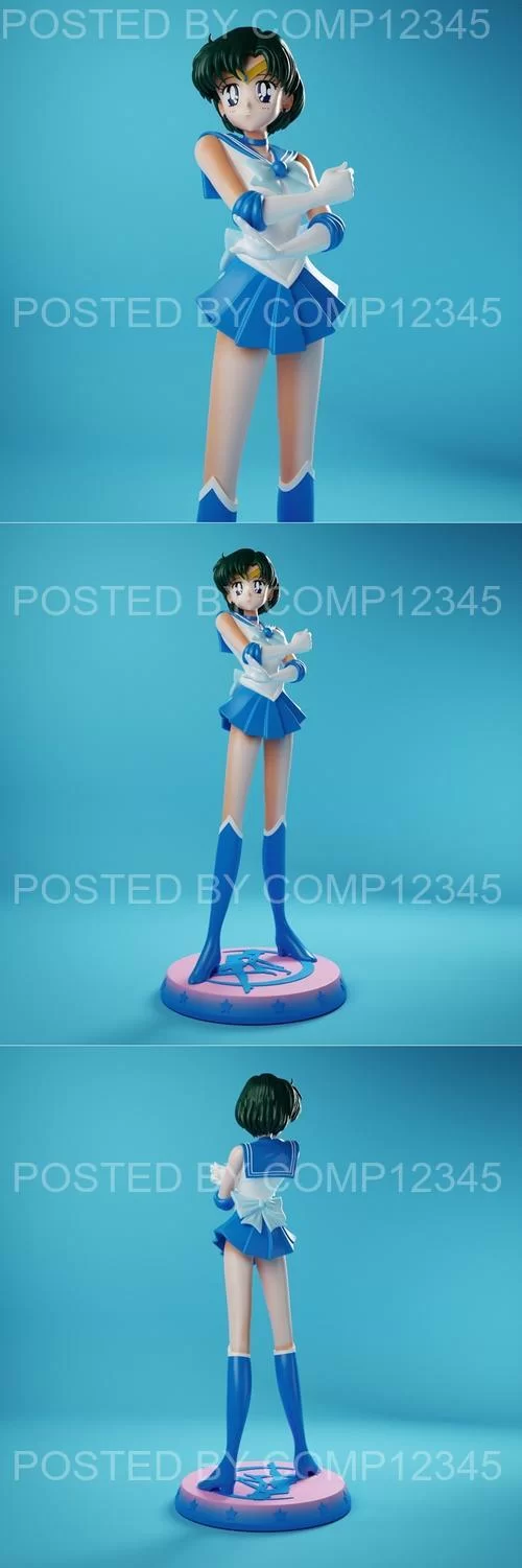 3D Print Model - Blue Spray - Sailor Mercury presupported
