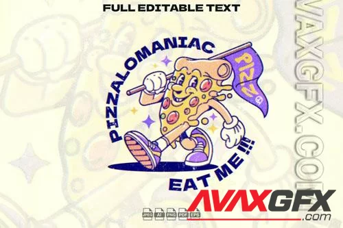 Retro Pizza holding a Flag Mascot Illustration