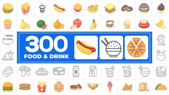 Videohive - 300 Icons Pack - Food & Drinks 46832714 [Videohive]