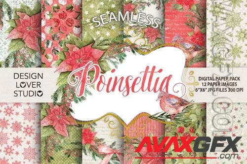 Watercolor Poinsettia digital papers