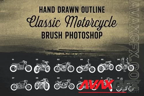 Hand Drawn Outline Classic Motorcycle Brush V8EHXG8