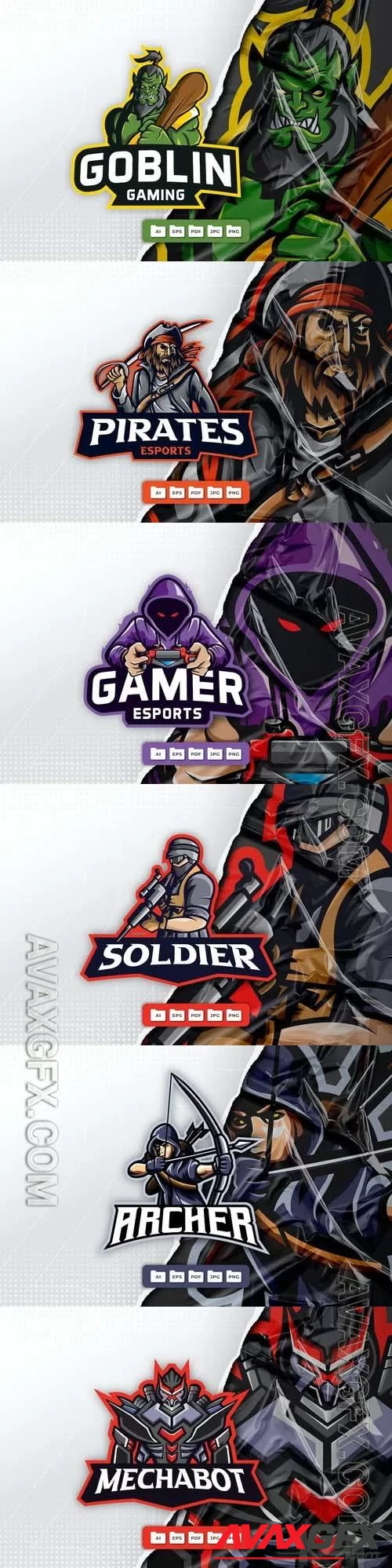 Warrior, soldier, pirates, goblin, gamer, archer, mascot logo design