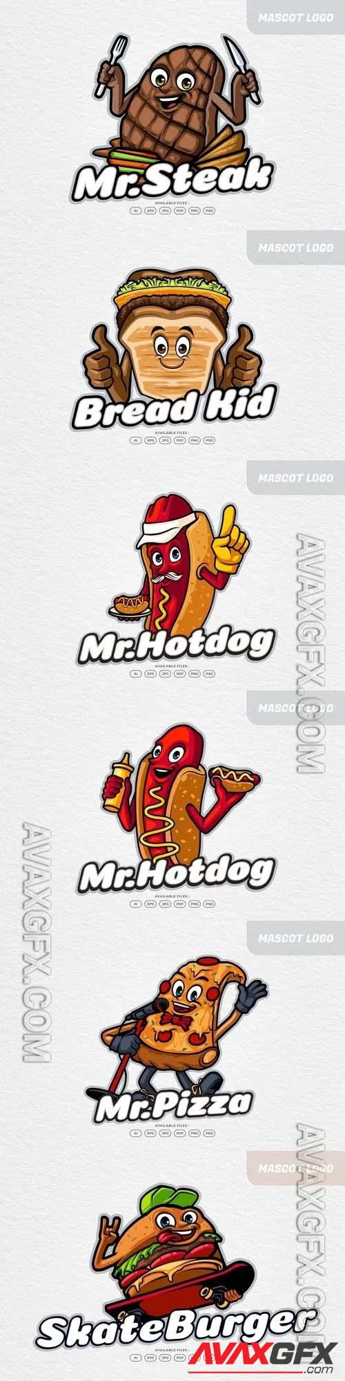 Burger, hotdog, bread food, pizza, beef steak Logo