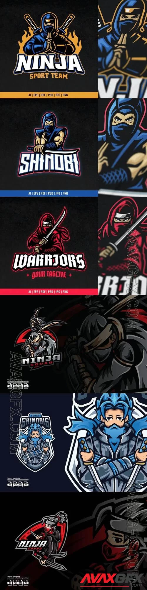 Ninja Warrior Sport Mascot Logo Hold the Sword