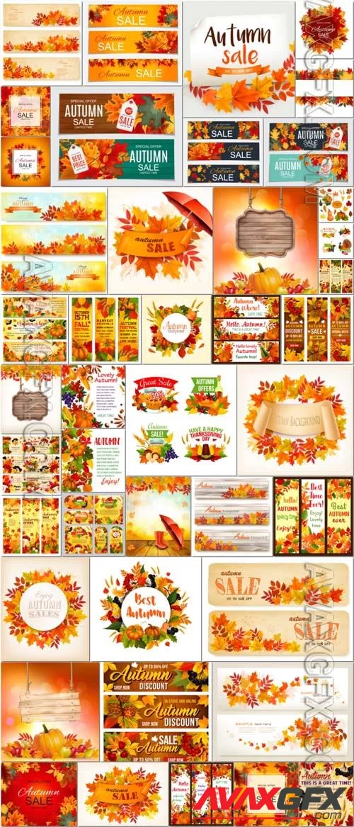 43 Autumn, fall backgrounds and elements vector illustration