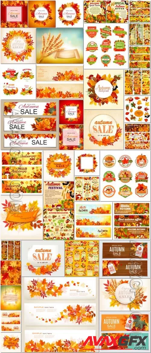 42 Autumn, fall backgrounds and elements vector illustration