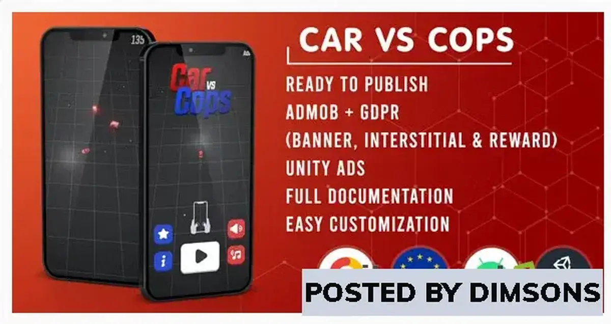 Unity Templates CAR VS COPS 3D | Admob + GDPR | Unity Ads v1.1