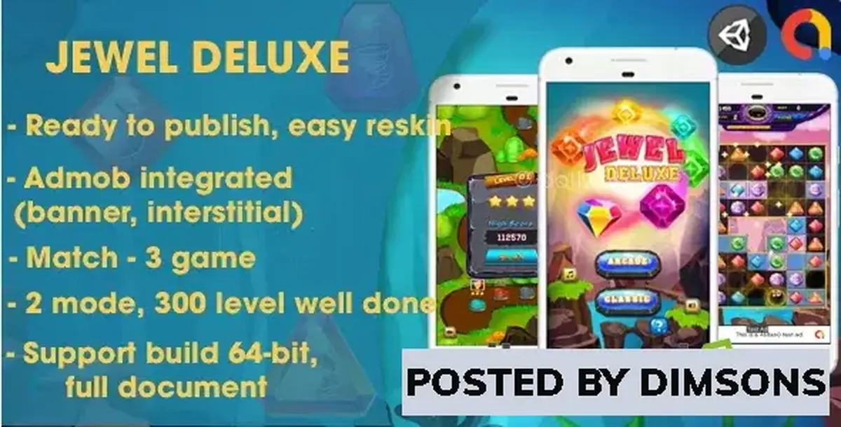 Unity Templates Jewel Deluxe - Unity Complete Project (Android + iOS + AdMob) v1.0