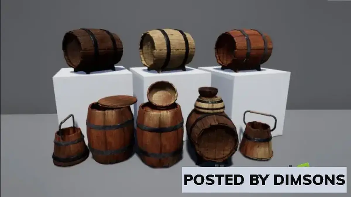 Unreal Engine Props Wooden props: barrels, boxes, tubes and buckets v4.15-4.27, 5.0-5.2