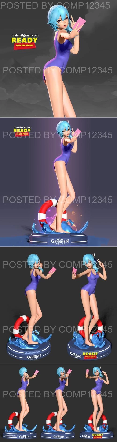 3D Print Model - Eula in swimsuit - Genshin Impact Fanart