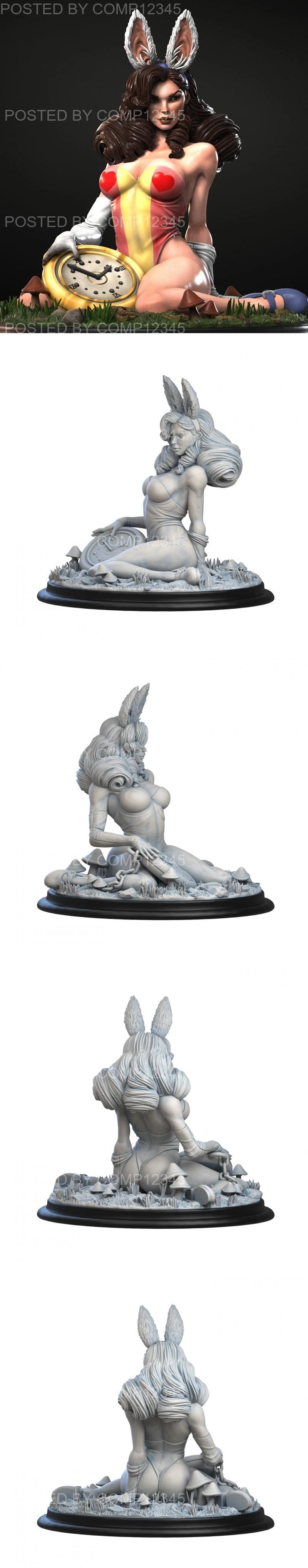 Pinup White Rabbit HD 3D Print