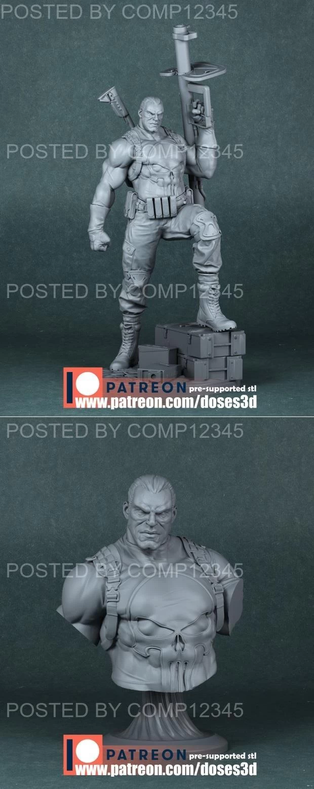 Punisher Statue and Bust 3D Print