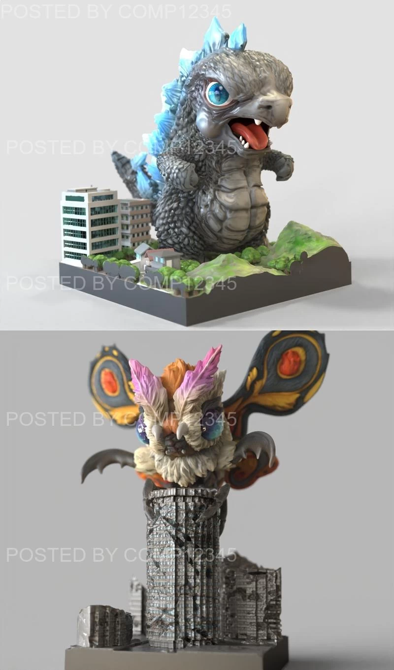 Mothra Chibi and Godzilla Chibi