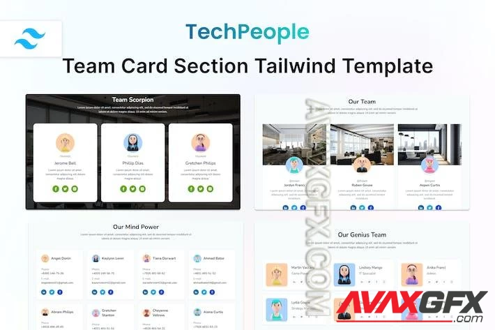 TechPeople - Team Card Tailwind & HTML Template