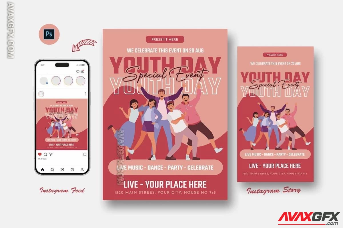 Gradiant Youth Day Flyer Template B3JHF5M PSD