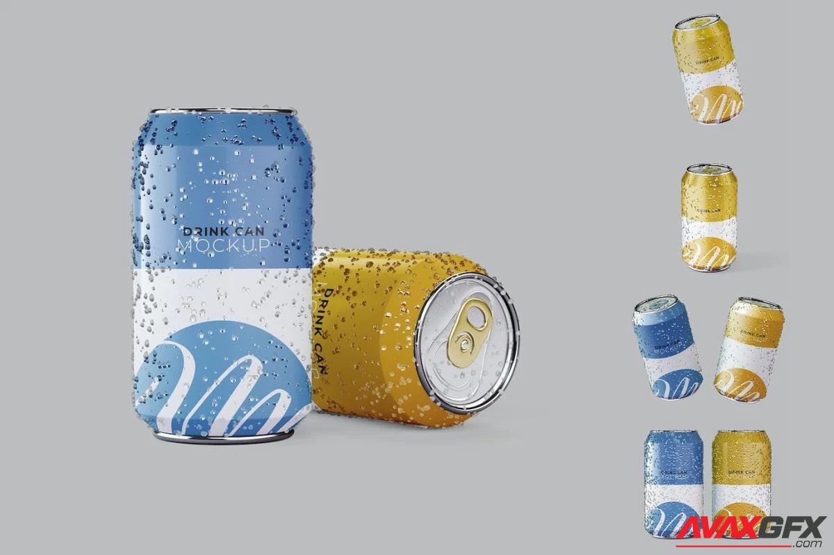 Drink Can with Drops Mockup Set TJ4PPQZ [PSD]
