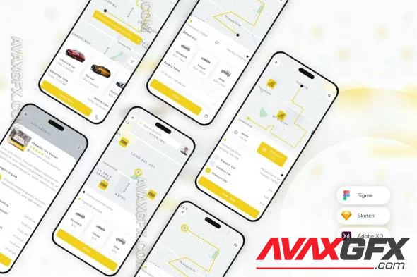 Taxi Booking Mobile App UI Kit DERKB6B [FIGMA]