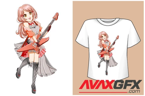 Vector rock-star girl cartoon t-shirt