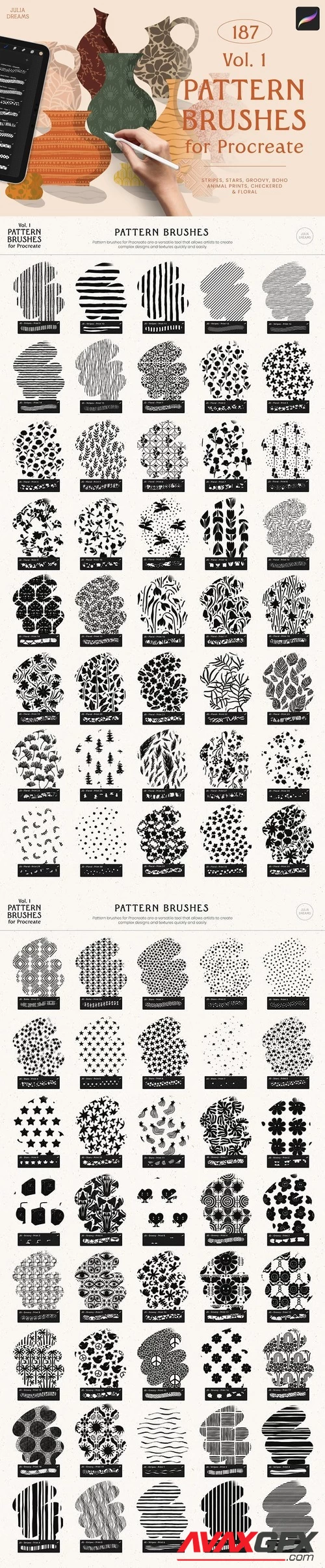 Pattern Brushes for Procreate Vol 1