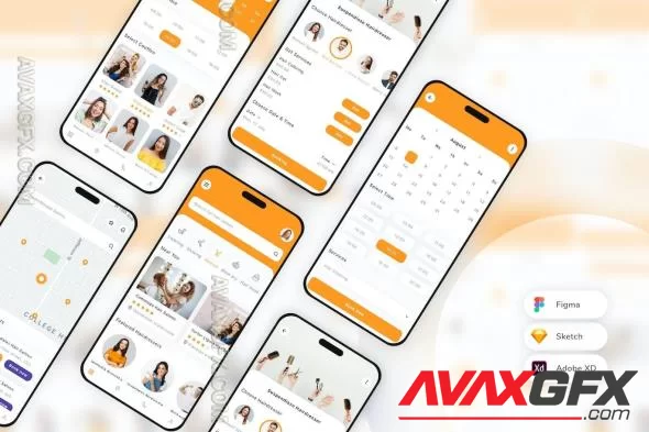 Hairdresser & Hair Salon Reservation App UI Kit RR8YCR8 [FIGMA]