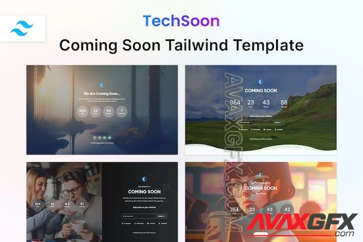 Coming Soon HTML Tailwind Template - Techsoon