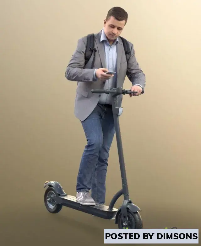 3D Models Business Man On A Scooter With Backpack And Phone