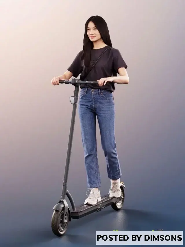 3D Models Casual Woman Riding Scooter