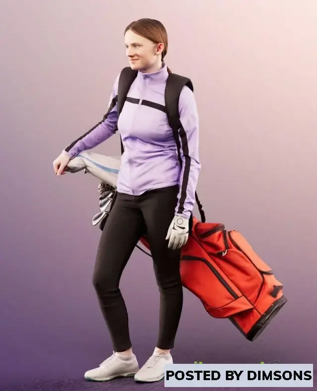 3D Models Golfer Girl With Her Bag