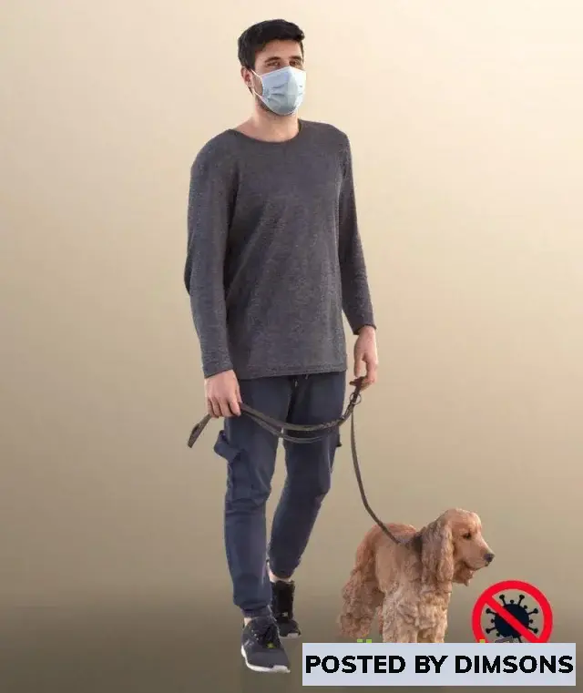 3D Models Man With Mask Walking His Dog