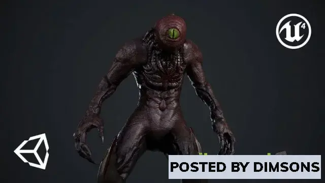 3D Models Mutant 4 alien creature with head and long legs