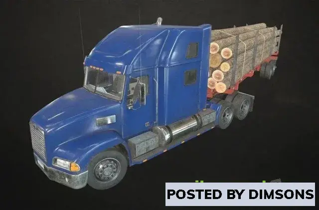 3D Models Semi Truck Log Trailer