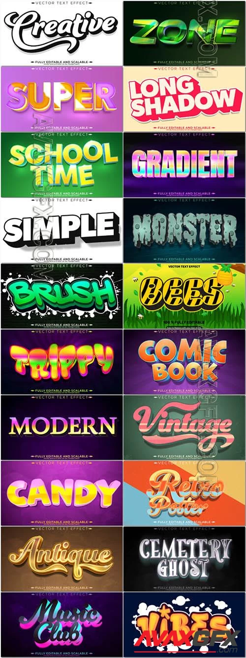 20 Vector 3d text editable, text effect font vol 4