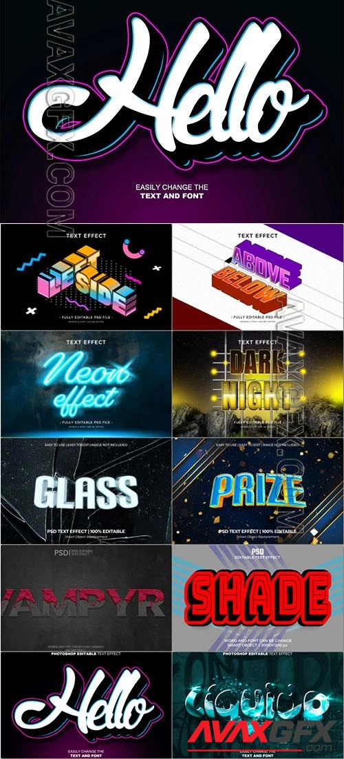 10 Psd style text effect editable set vol 1