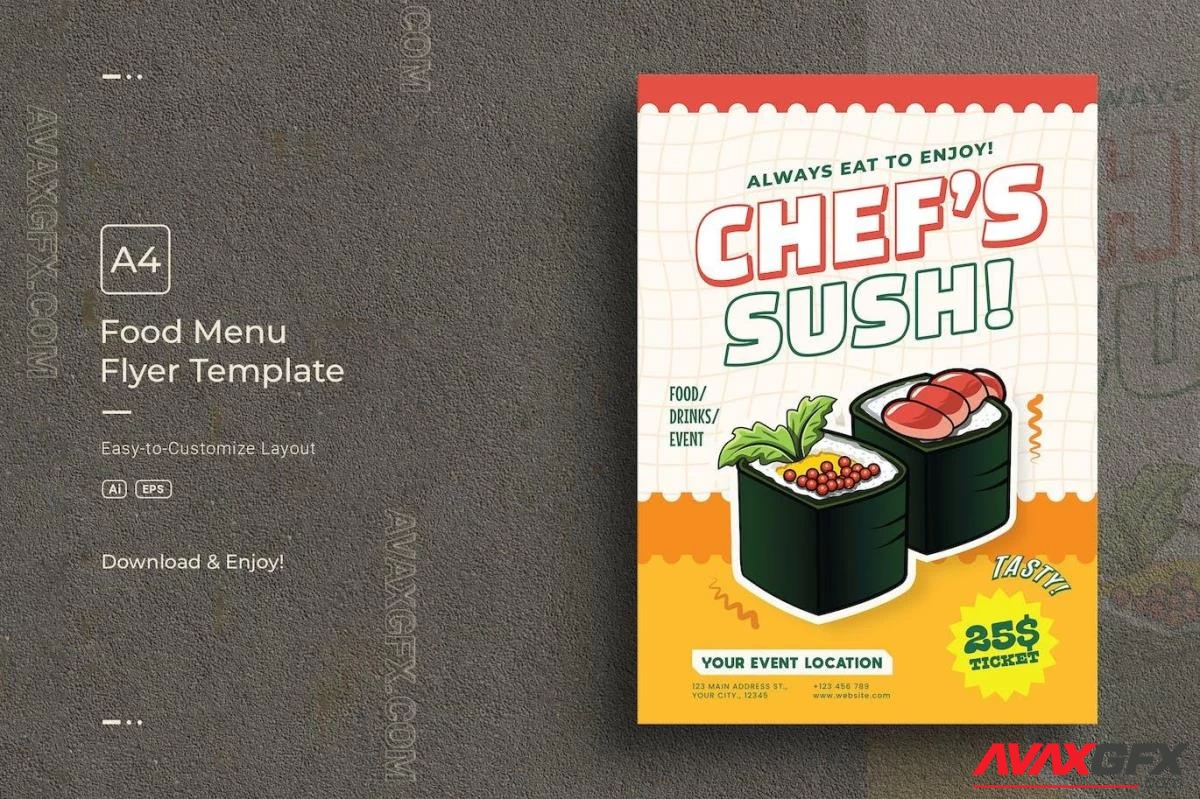 Chefs Sushi Food Menu A4 Flyer Design Template