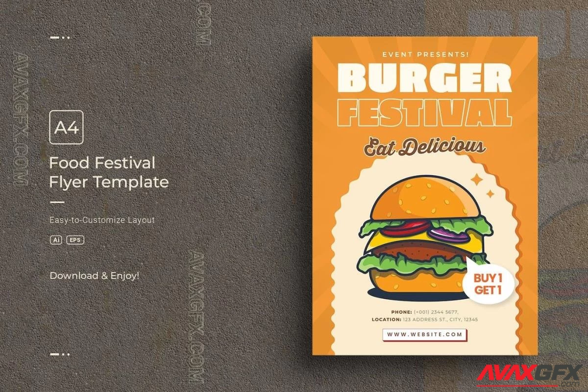 Burger Fast Food Festival A4 Flyer Design Template