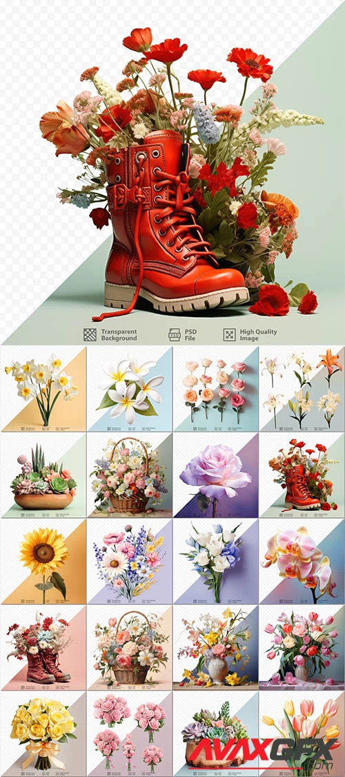 Flowers, bouquets, floral sets - 20 psd files