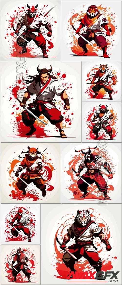 Vector illustration warrior ninja pop art