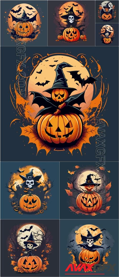 Vector halloween pumpkin bat illlustration