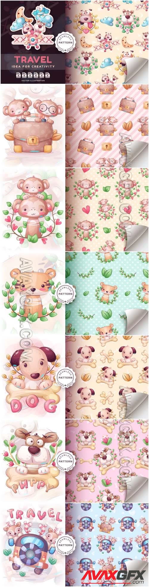 Vector seamless pattern cartoon character