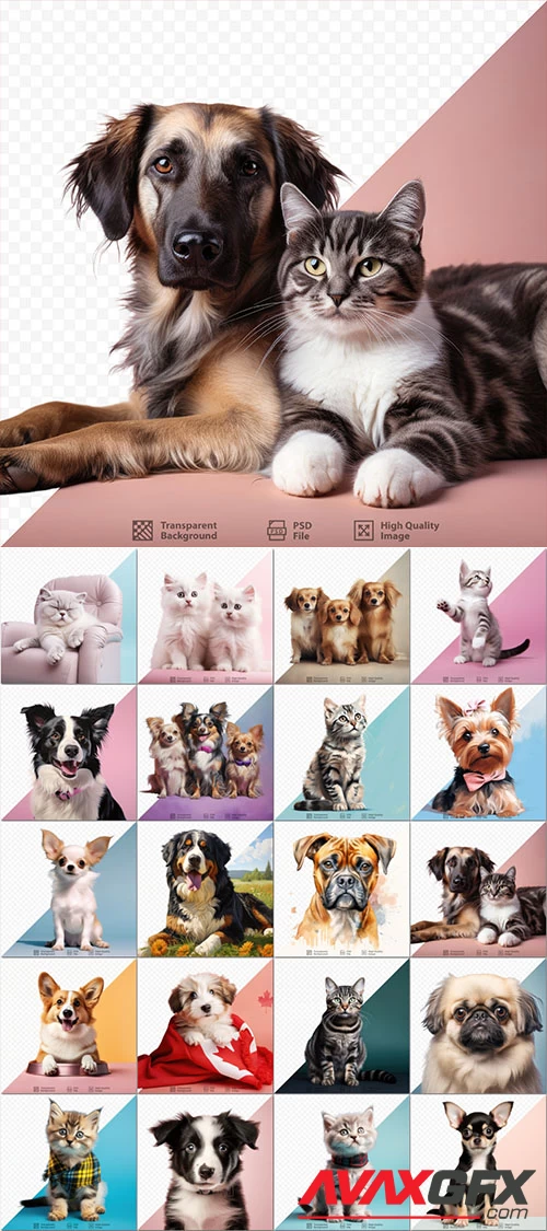 Pets, cats and dogs - 20 psd files