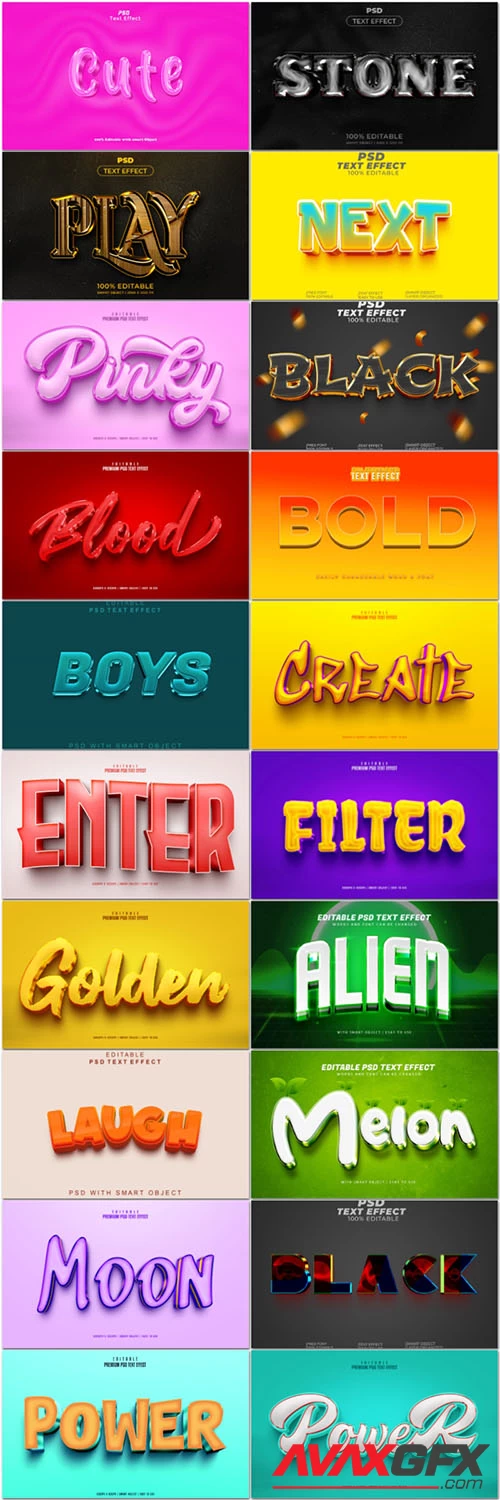 20 Psd style text effect editable set vol 15