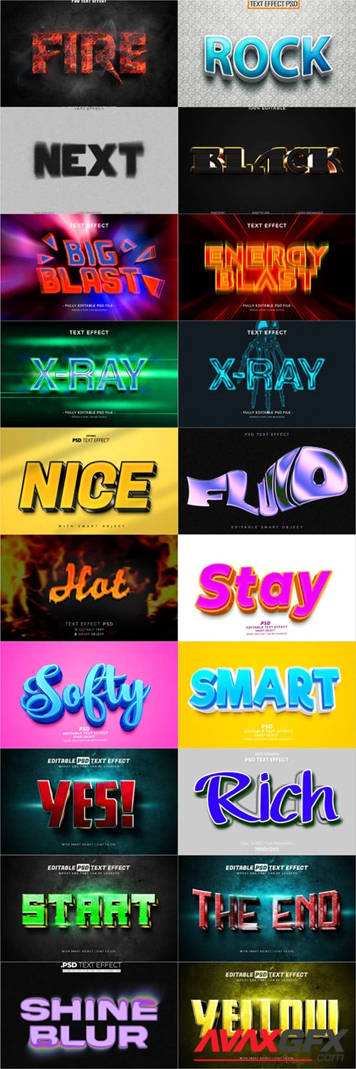 20 Psd style text effect editable set vol 12