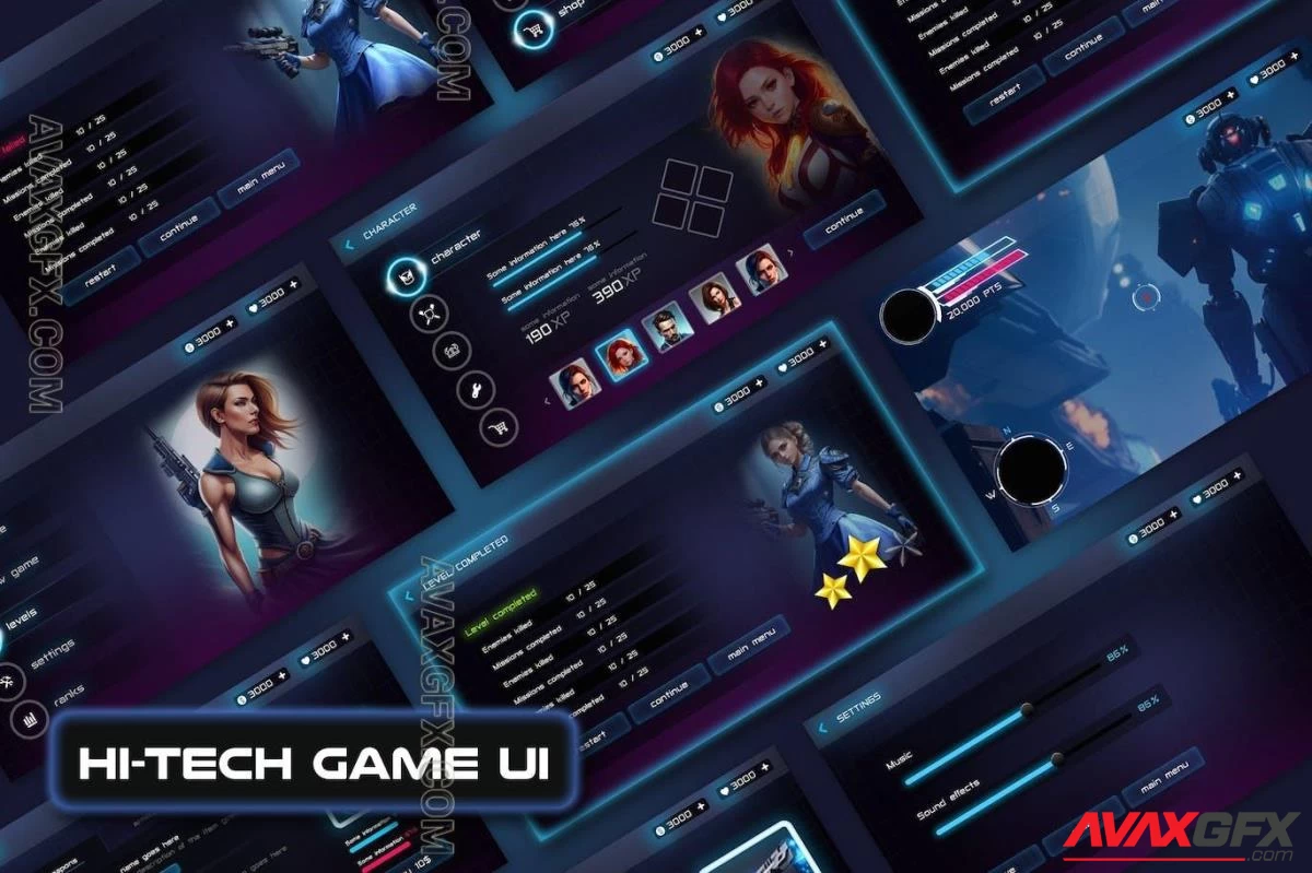 Modern Sci-fi Fantasy Game UI with HUD