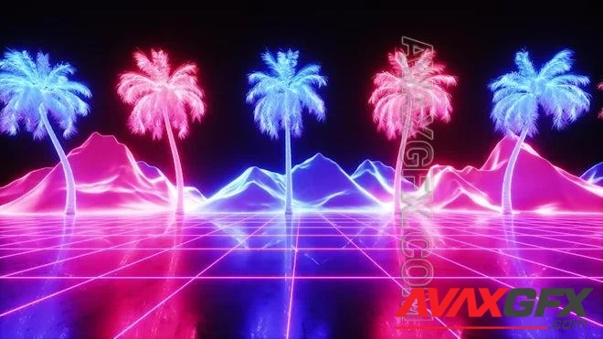 MA - Neon Glowing Palms Synthwave Loop 1587226